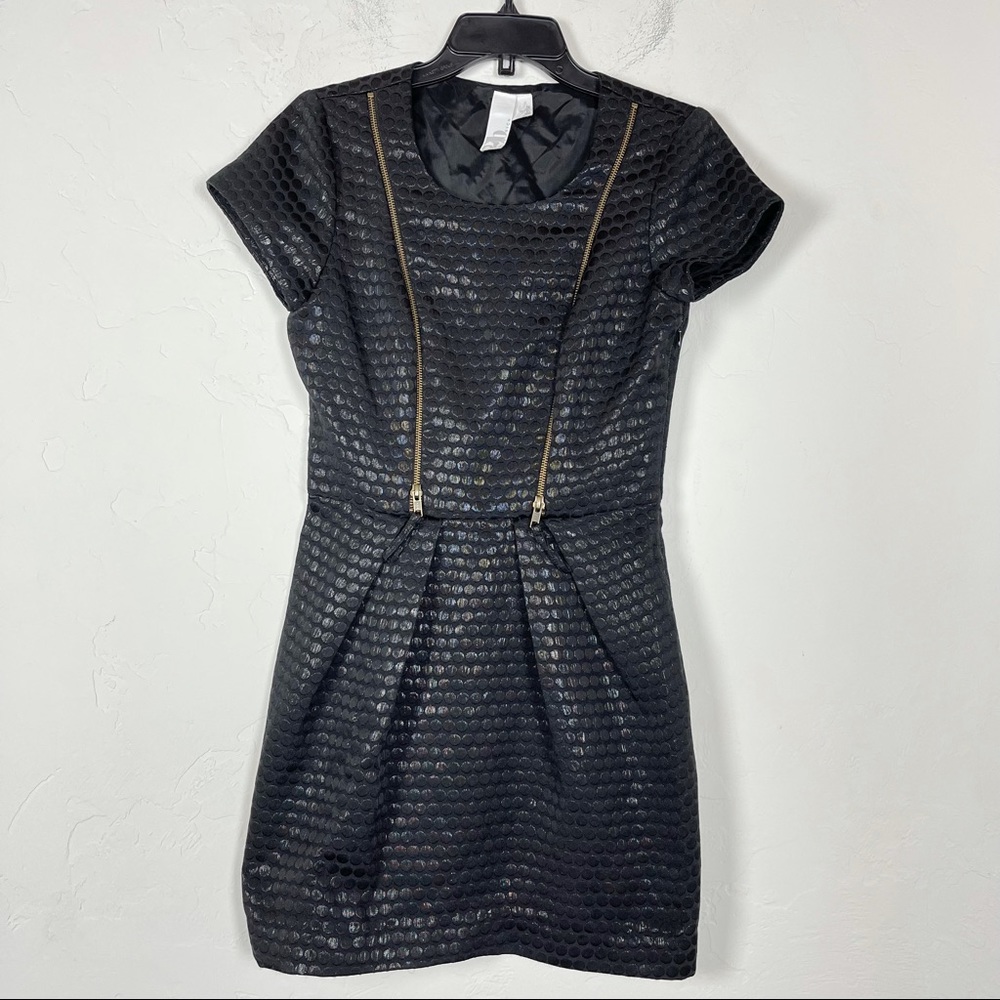 2B Rych Dress Black Polka Dot Midi‎ Zipper Pouf